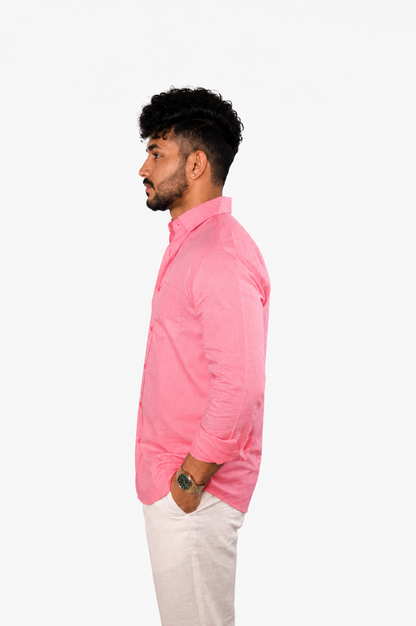 Pinkish Peach Stripe Linen Shirt