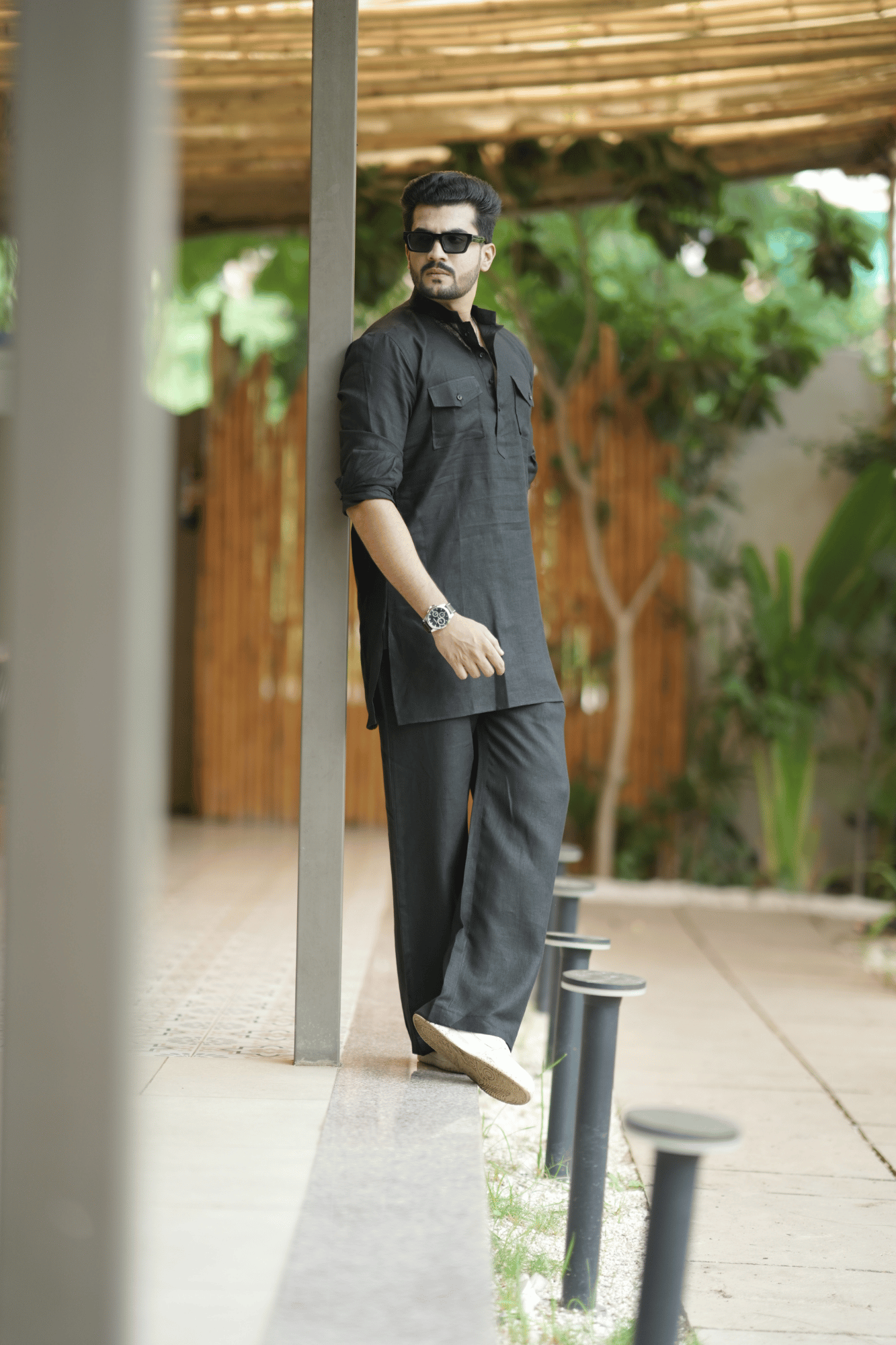 Classic Black Kurta Pyjama Pocket Set