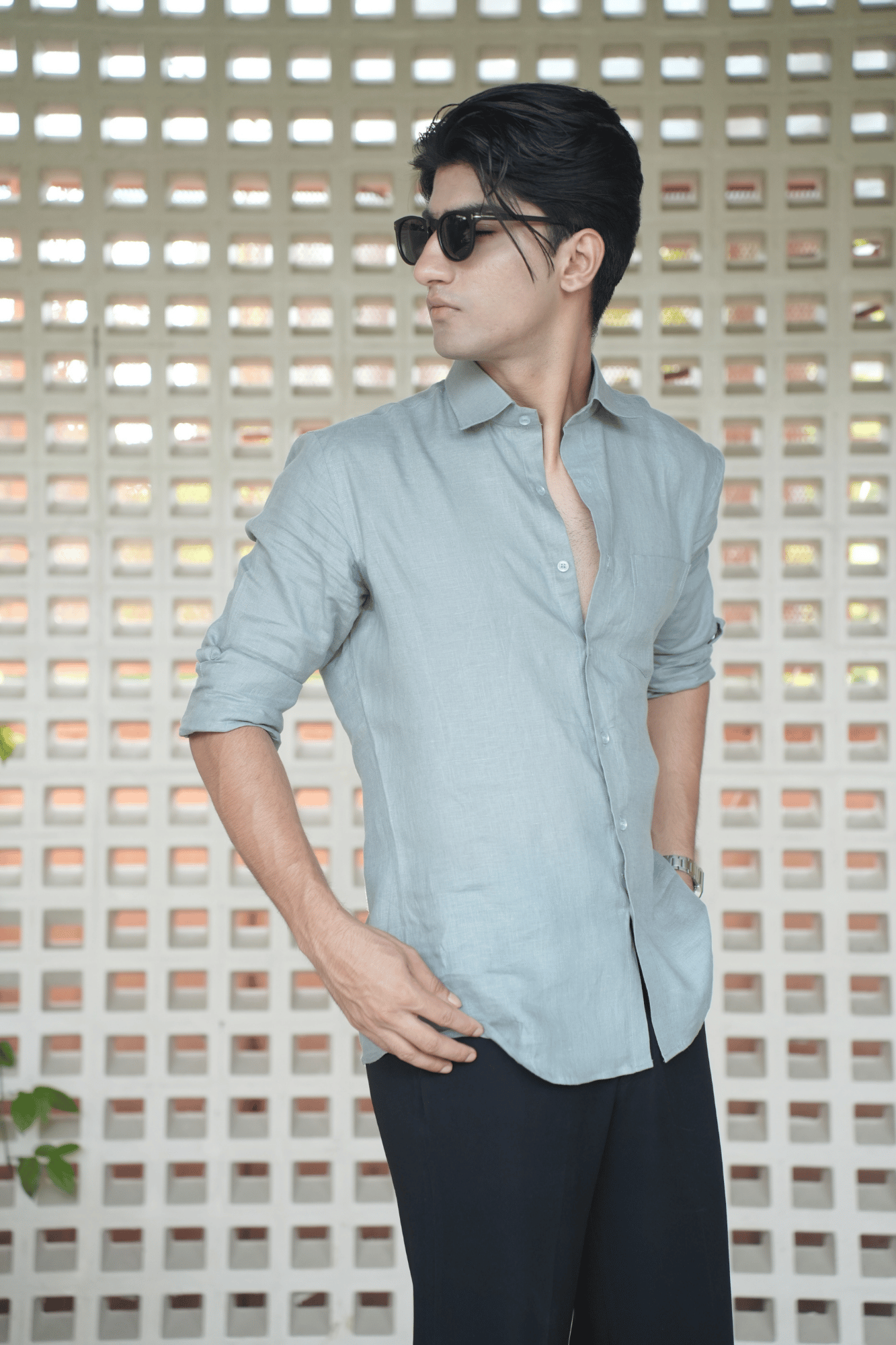 Greenish Grey Linen Shirt