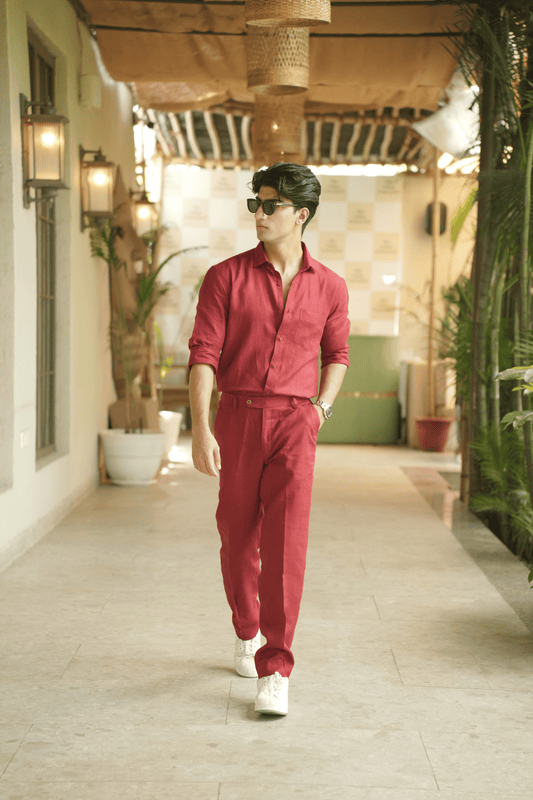 Matt Mehroon Linen Cord Set