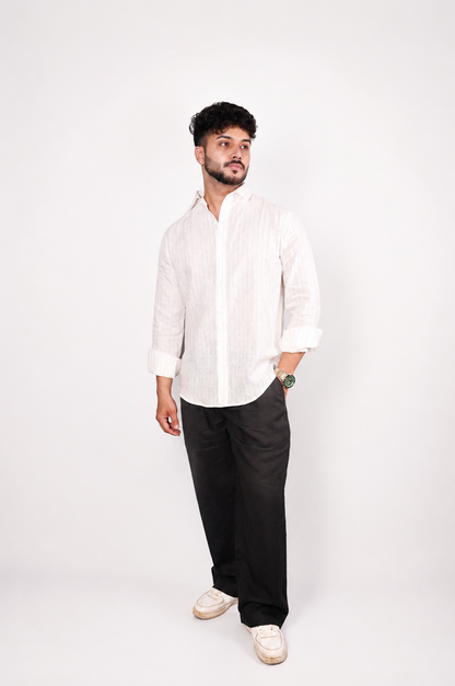 White Black Stripe Linen Shirt