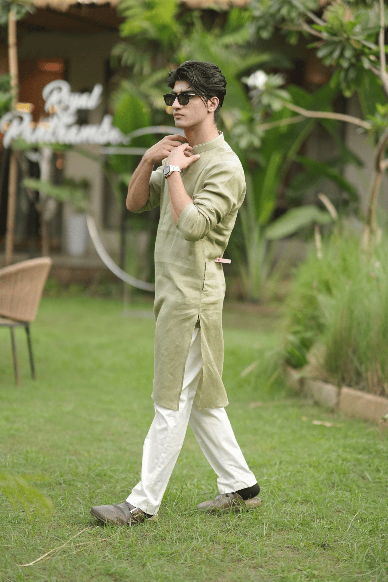 Mehandi Green Long Traditional Kurta Pyjama Set